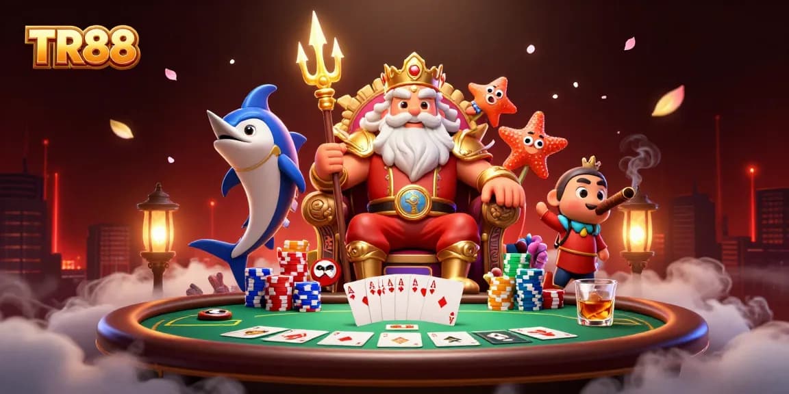 Experience TR88 with a vibrant casino scene featuring Neptune and gaming elements.