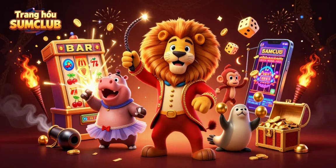 Engage in the excitement of Trang chủ SUMCLUB with a vibrant 3D casino illustration showcasing dynamic game elements.