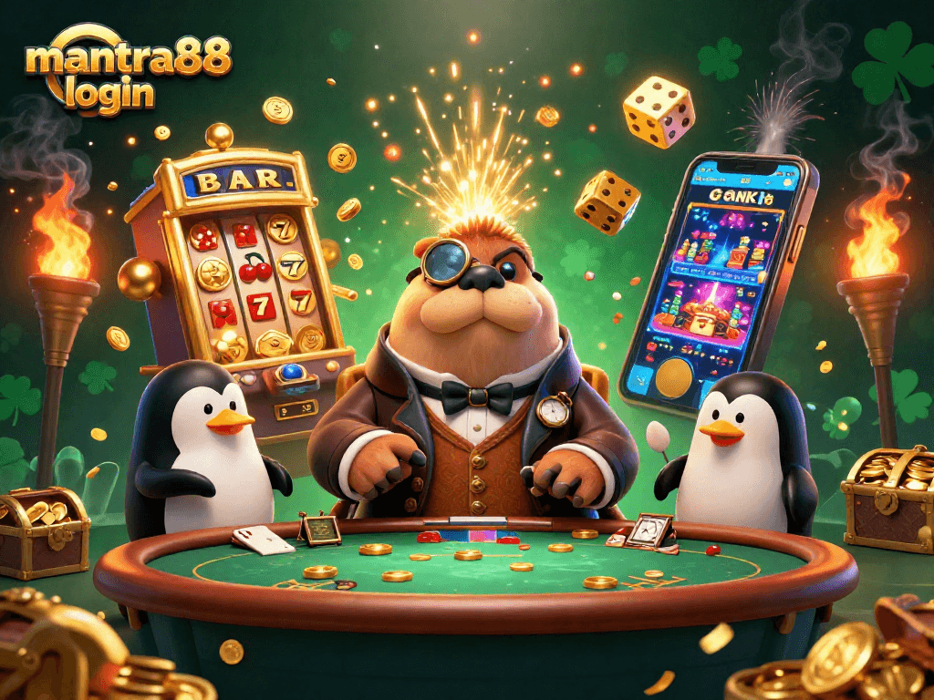 Engage in exciting gameplay with mantra88 login featuring a wacky poker scene.