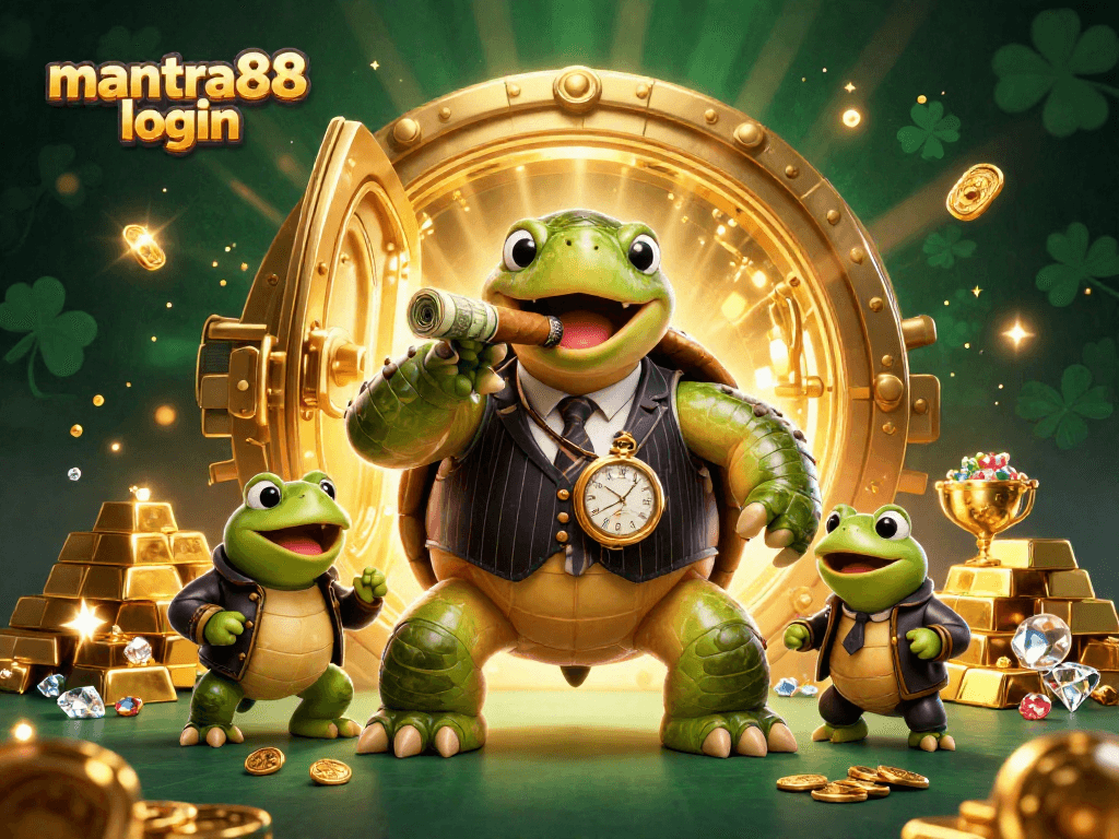 Experience the excitement of mantra88 login with vibrant casino-themed illustration filled with treasure and characters.