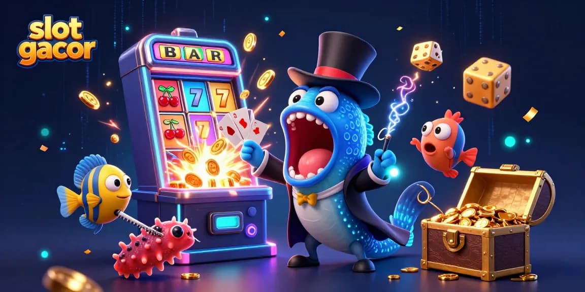 Experience the thrill of slot gacor with a vibrant 3D illustration of underwater casino magic.