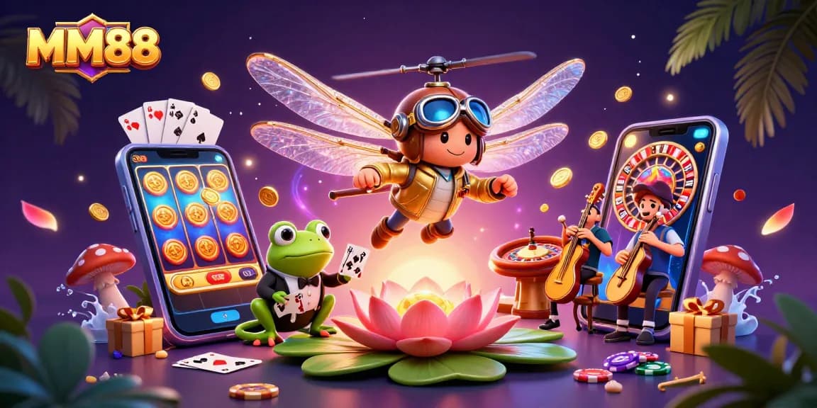 Experience thrilling gaming action at MM88 with a vibrant casino scene featuring engaging characters.