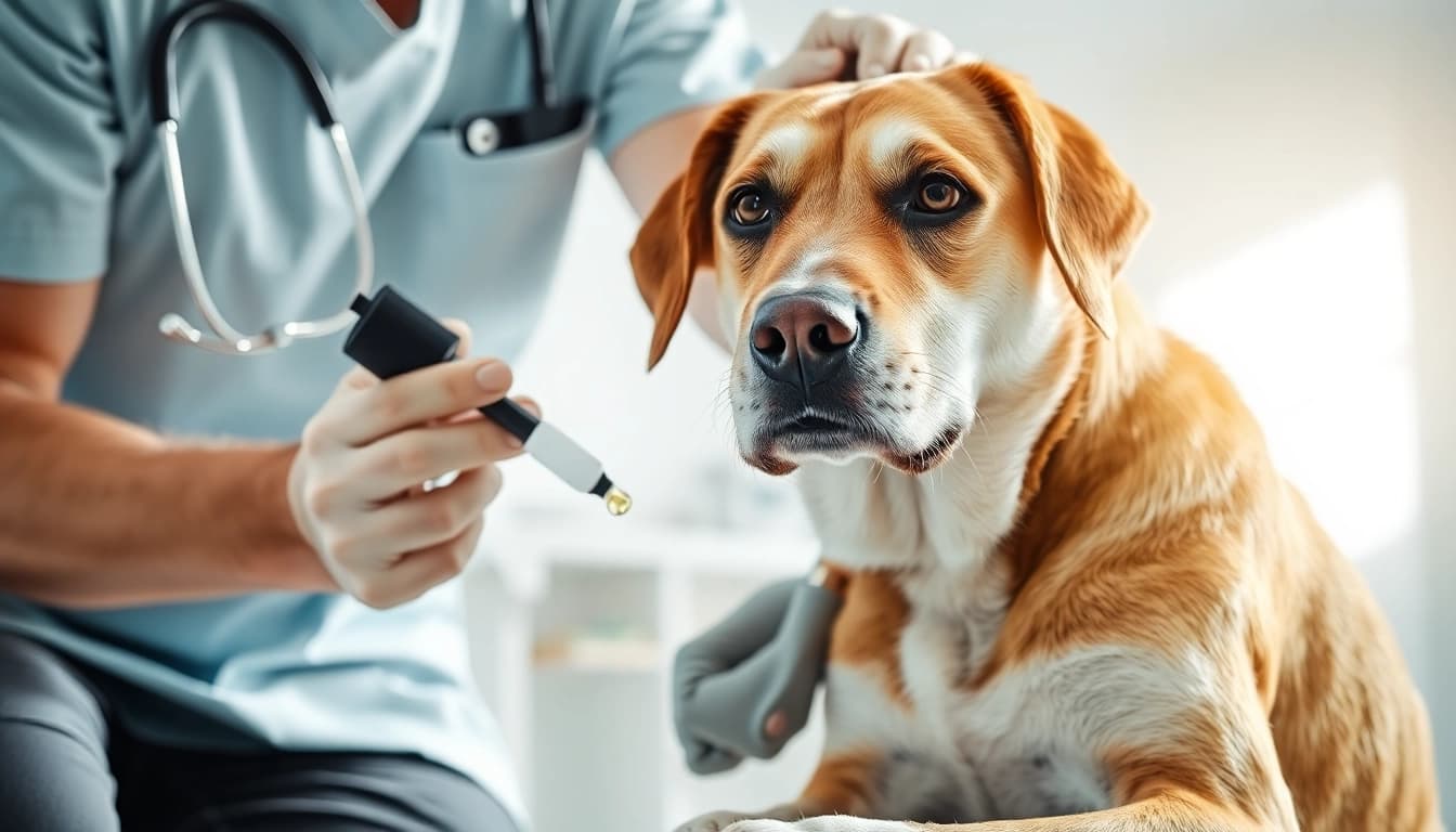 Applying dmso for dogs treatment in a veterinary clinic, highlighting care and compassion.