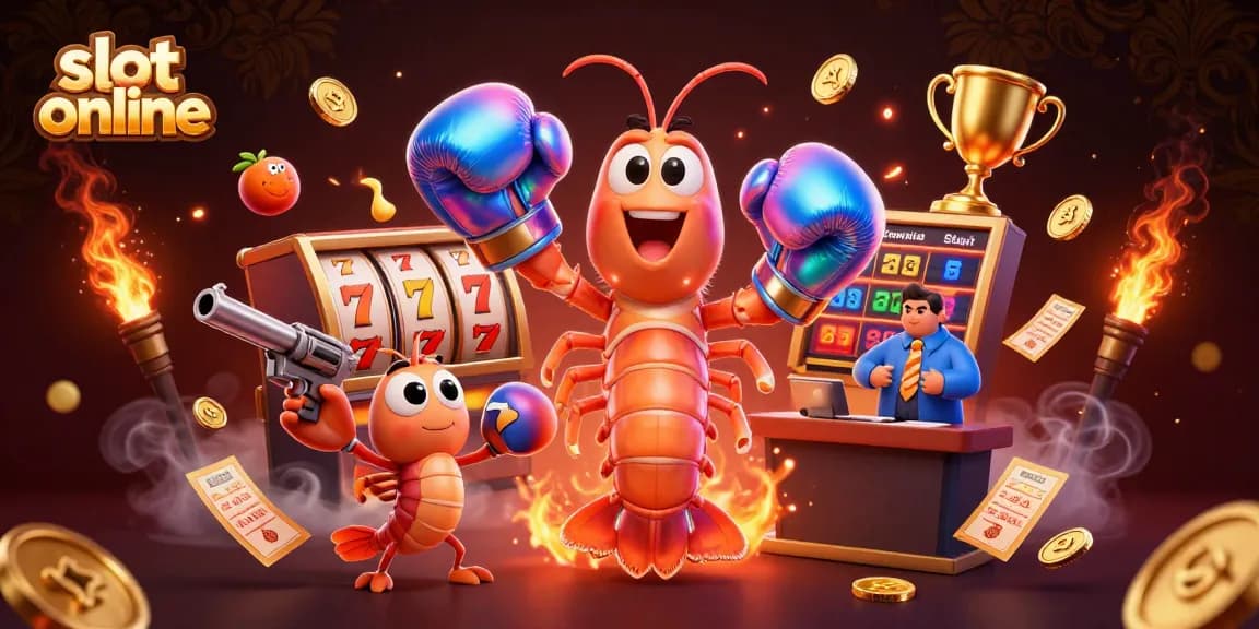Experience slot online action with 3D cartoon shrimp characters at a dynamic casino scene.