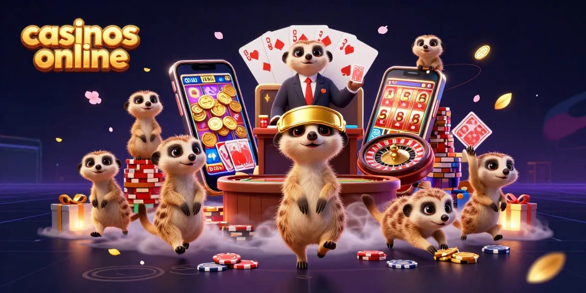 Experience casinos online with meerkats managing a vibrant casino operation, featuring dynamic gaming elements.