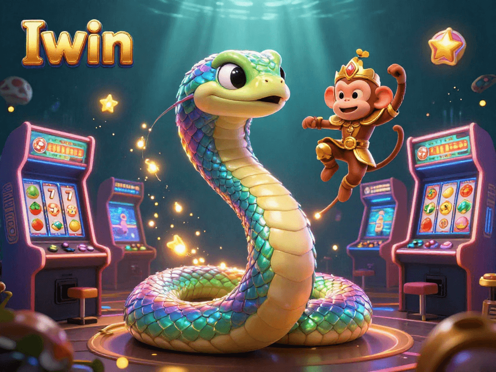 Iwin invites players to spin and win in a vibrant casino world filled with animated characters and dynamic gaming elements.