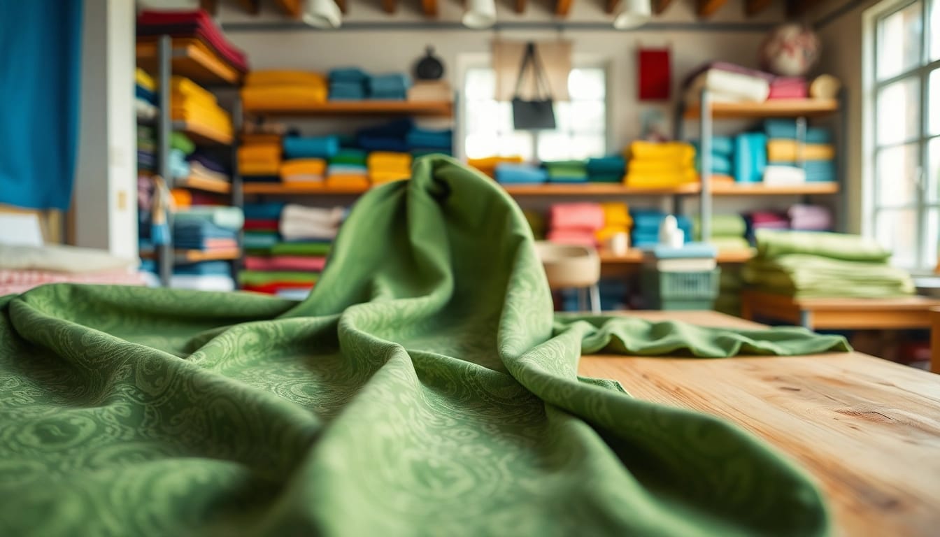 Discover the beauty of terlenka stof wikipedia with vibrant patterns and textures in a dynamic fabric workshop.