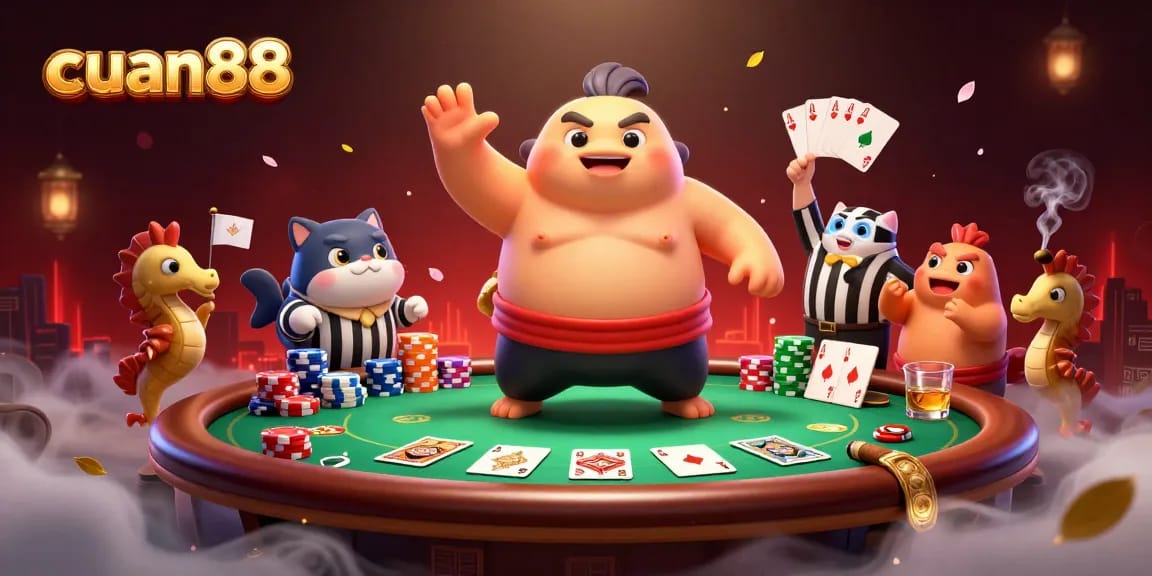 Experience cuan88 thrills with an underwater poker showdown featuring a fugu, referee catfish, and cheering seahorses.