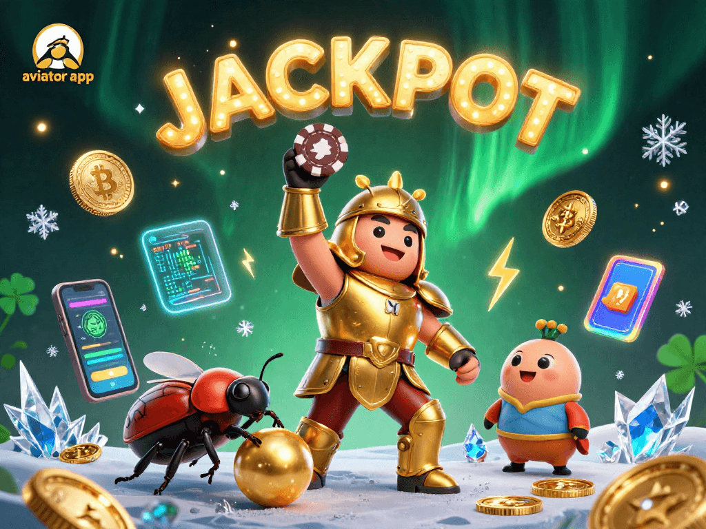 Play the aviator app surrounded by animated characters and crypto elements in a casino setting.