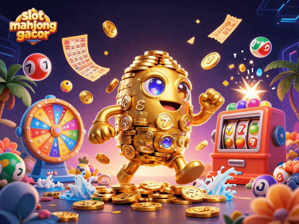 Spin to win with slot mahjong gacor as colorful lottery balls and golden tickets create excitement!