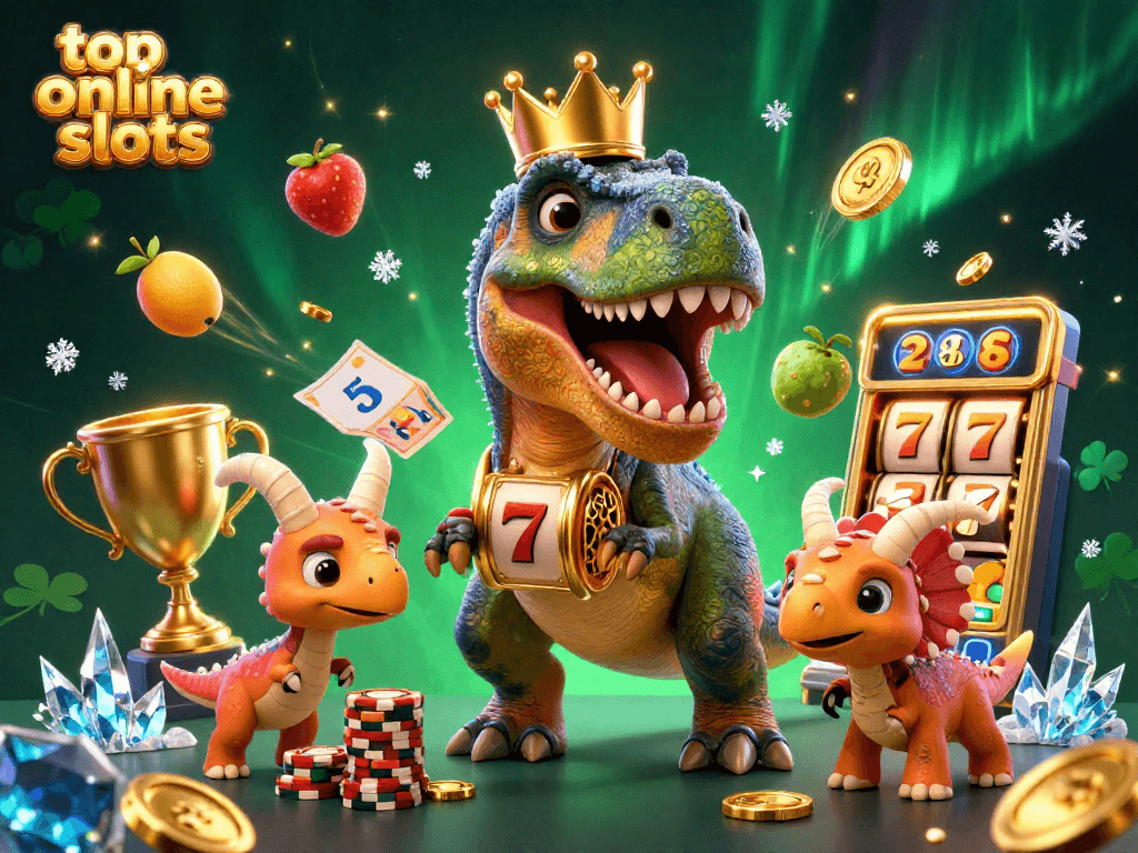 Experience the thrill of top online slots with vibrant characters in a lively casino scene.