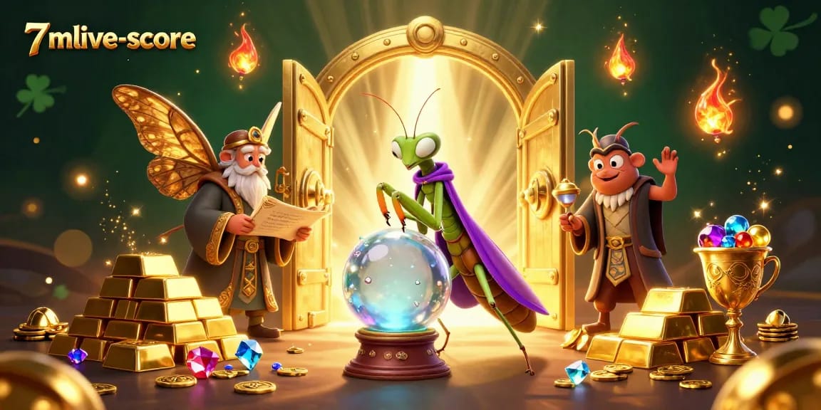Engage with the thrilling world of 7mlive-score as cartoon characters reveal fortune in a mystical casino setting.