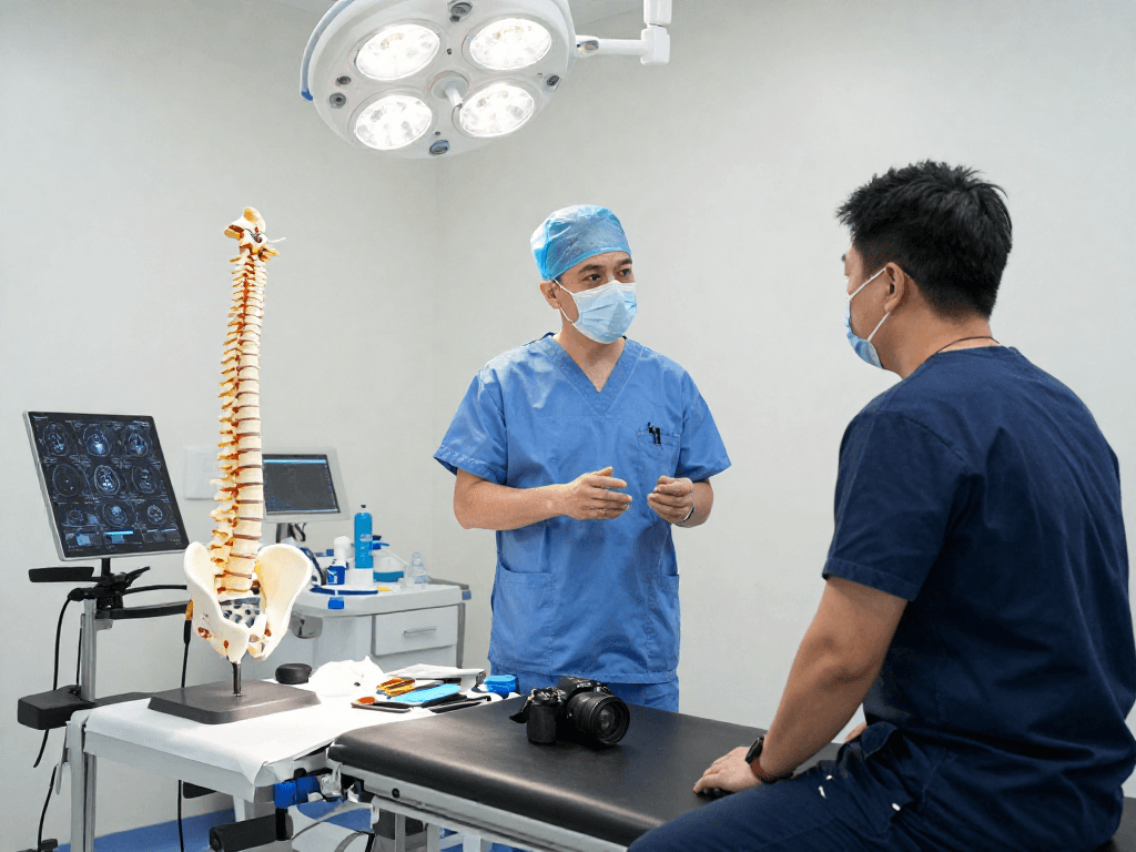 Dar kanal ameliyatı consultation with surgeon and patient in clinical setting.