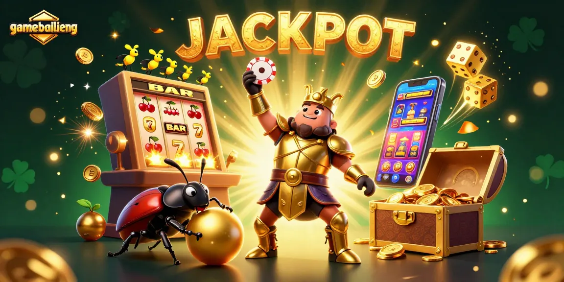 Engage in thrilling gameplay at gamebailieng with 3D characters celebrating a slot jackpot.
