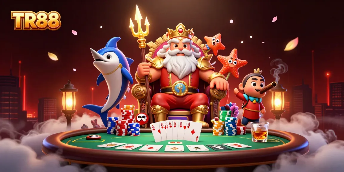 Experience TR88 with a vibrant casino scene featuring Neptune and gaming elements.