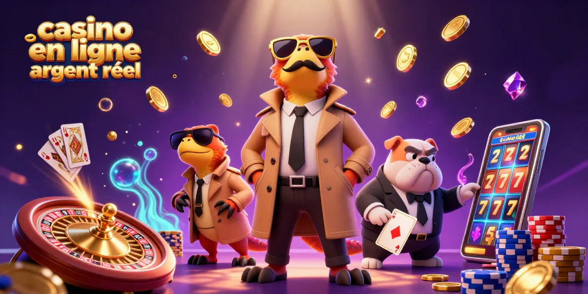 Profitez d'une expérience de casino en ligne argent réel avec des raptors déguisés, des jetons de poker et des lumières éblouissantes.