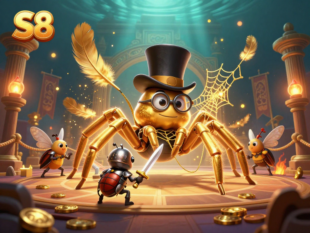 S8 offers engaging live casino experiences featuring a golden tarantula and beetle knight duel.