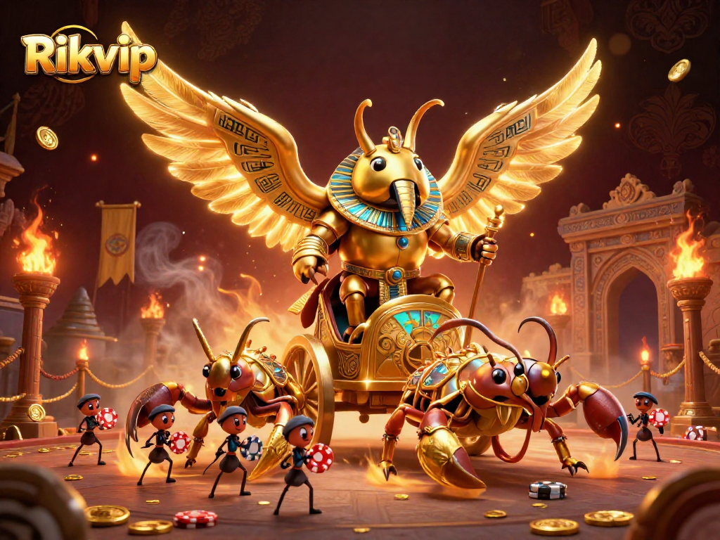 Experience thrilling gameplay with Rikvip in a vibrant ancient-themed casino scene.