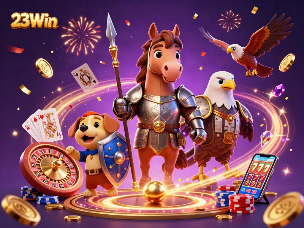 Experience the thrill of winning at 23Win with immersive casino scenes and dynamic game elements.