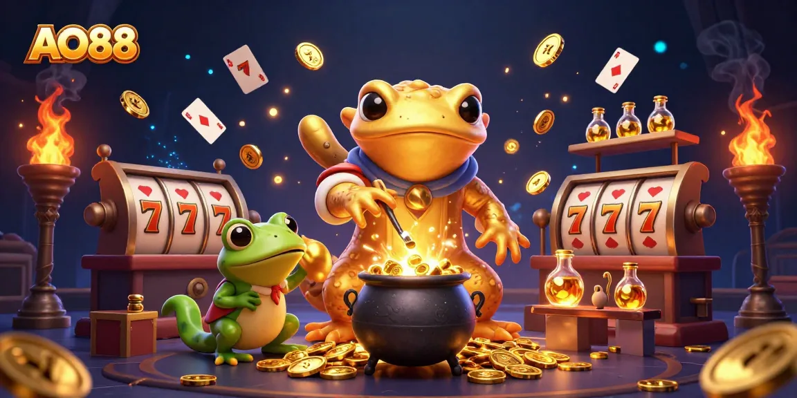 Encourage winning opportunities at AO88 with golden characters in an animated casino scene.