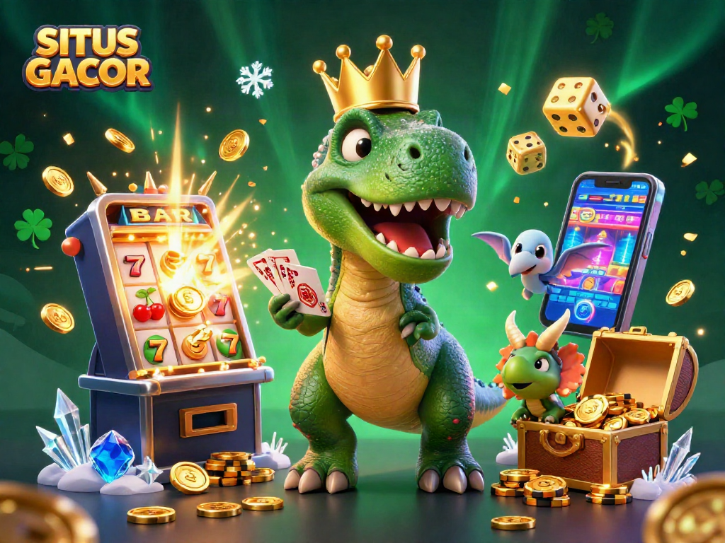 Engage at SITUS GACOR with a vibrant 3D casino scene filled with dynamic characters and symbols