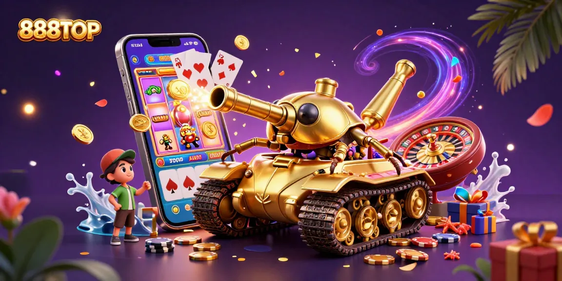 Experience thrilling games and bonuses at 888TOP with a vibrant casino scene showcasing joy and excitement.