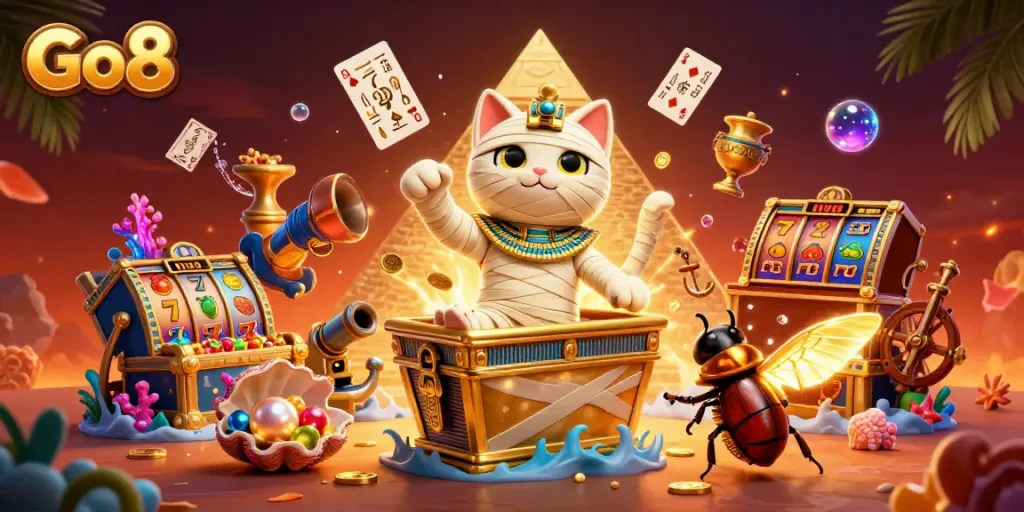 Engage in thrilling gameplay at Go8's casino with vibrant mummies and dynamic symbols.