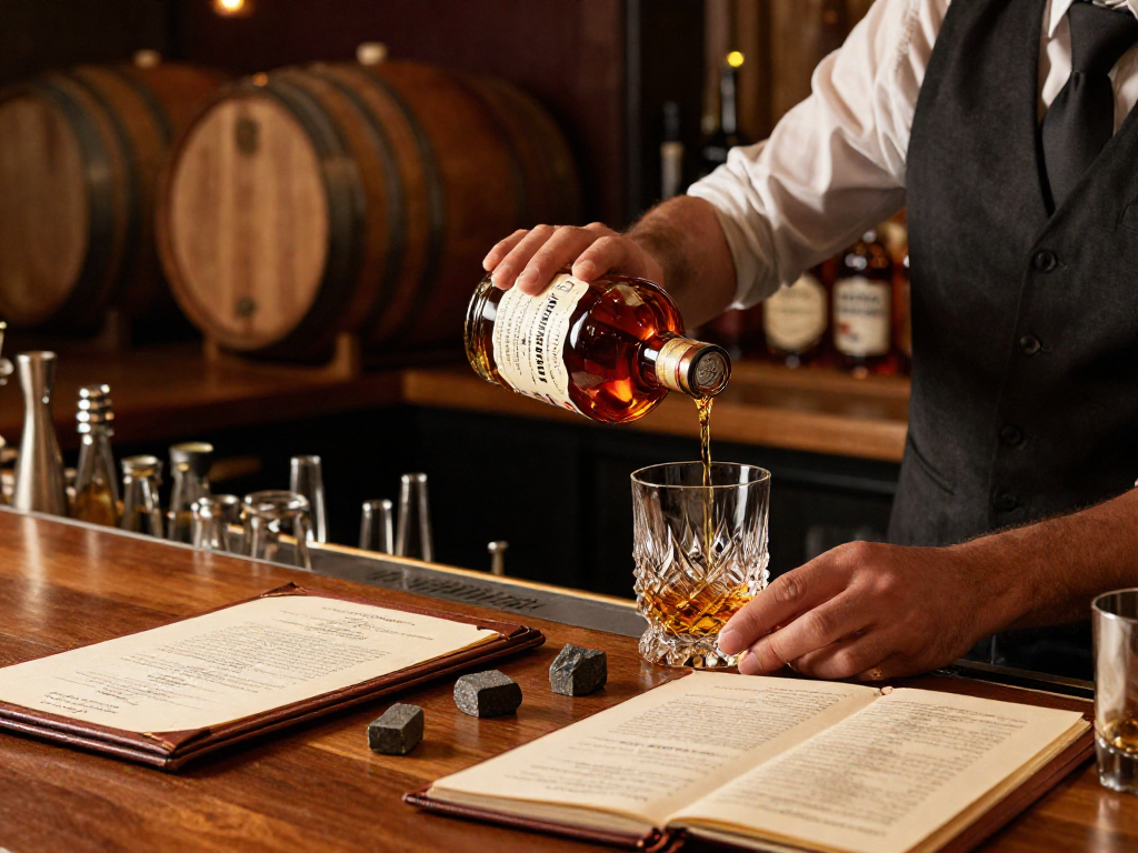 Indulge in Blanton's Single Barrel Bourbon with a refined tasting experience in an elegant bar setting.