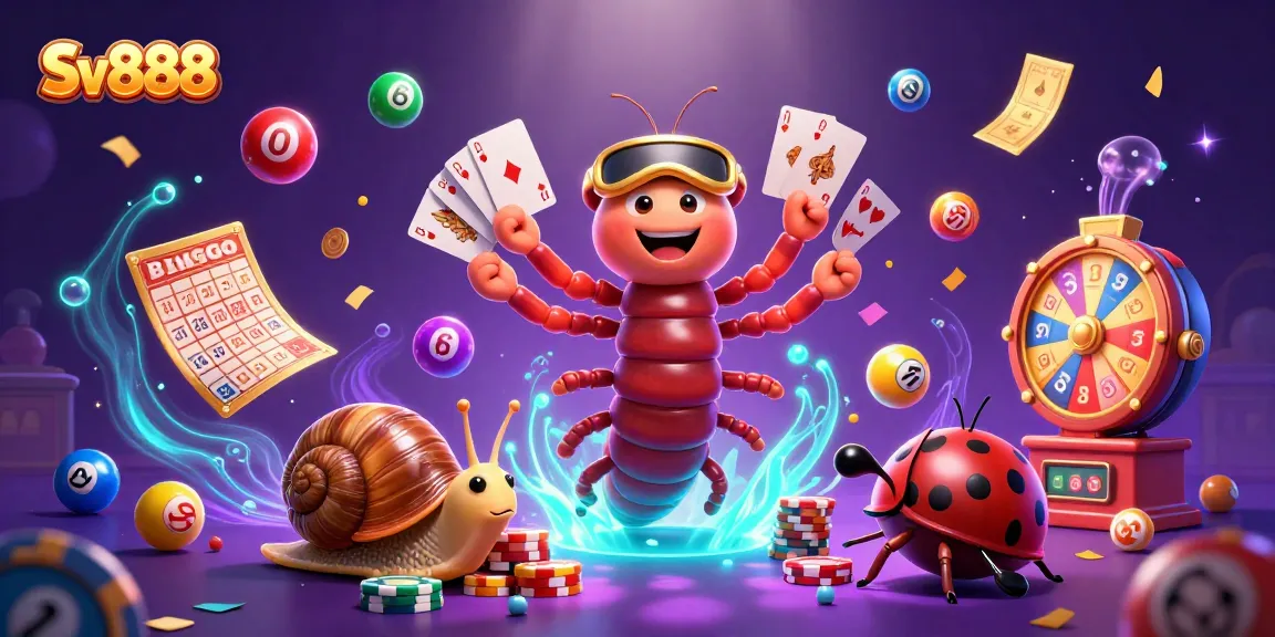 Experience exciting gameplay at Sv888 with a colorful, animated casino scene featuring unique characters and vibrant game elements.