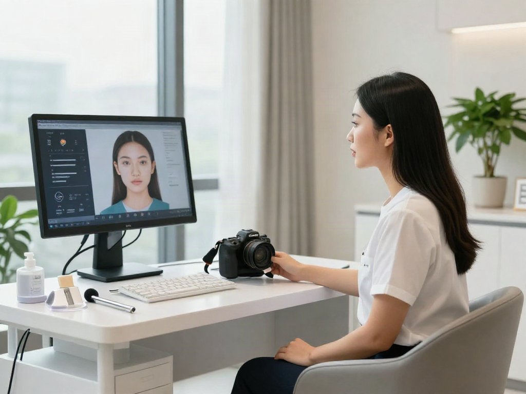 ClinicEvo is a better alternative to QOVES, showcasing a personalized beauty consultation in a modern aesthetic clinic.