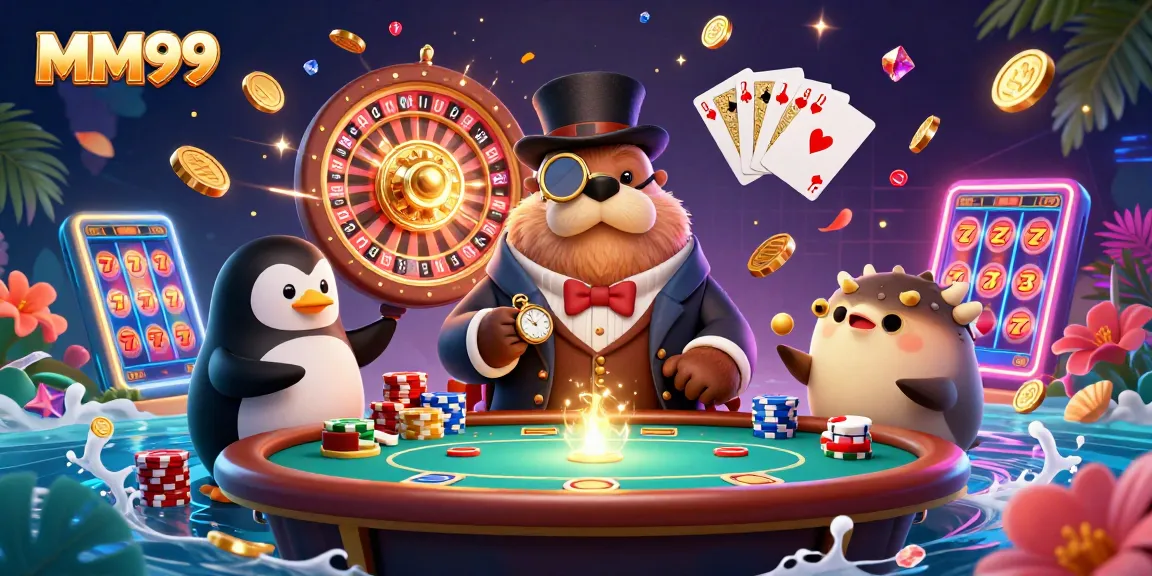 Win big at MM99 with a detailed underwater poker scene featuring a well-dressed walrus and engaging game elements.