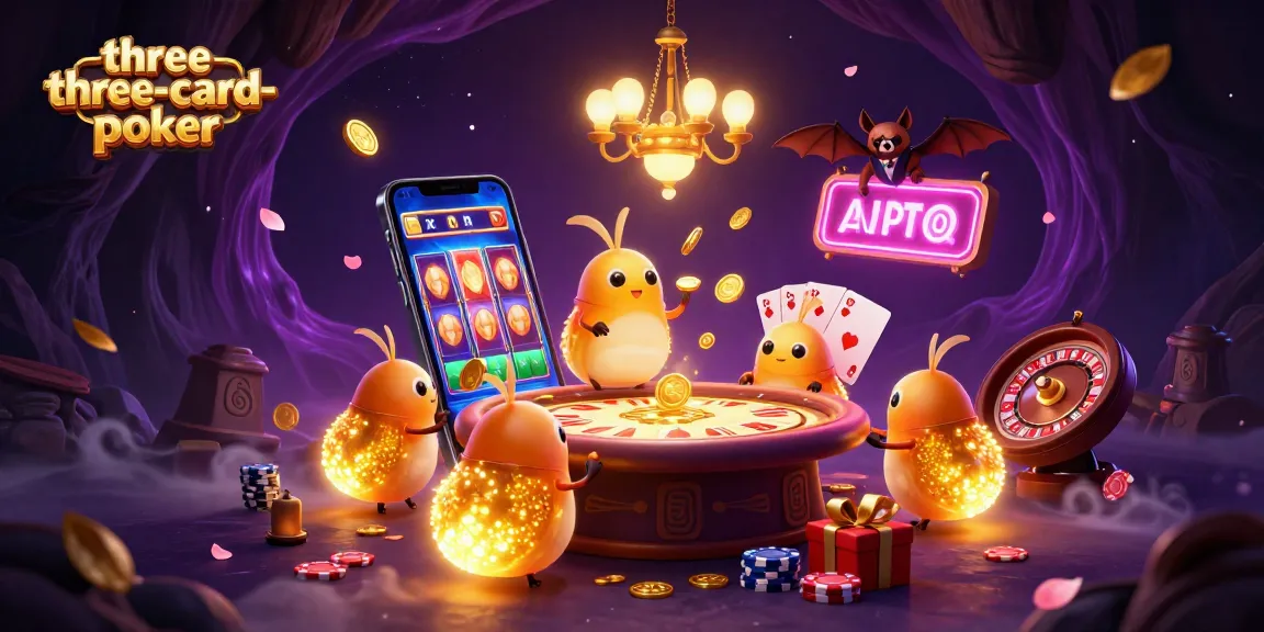 Illuminate your game with three-card-poker excitement, featuring vibrant characters in a casino setting.