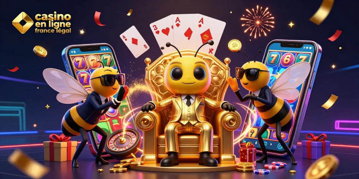 Découvrez l'illustration d'un casino en ligne France légal avec un boss abeille et ses acolytes.