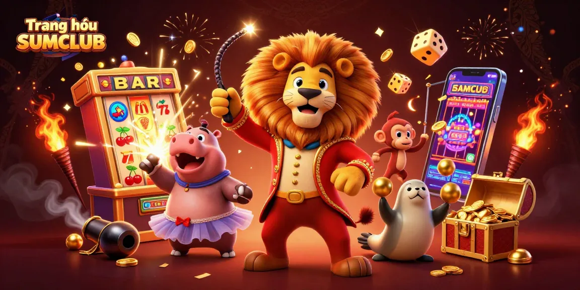 Engage in the excitement of Trang chủ SUMCLUB with a vibrant 3D casino illustration showcasing dynamic game elements.