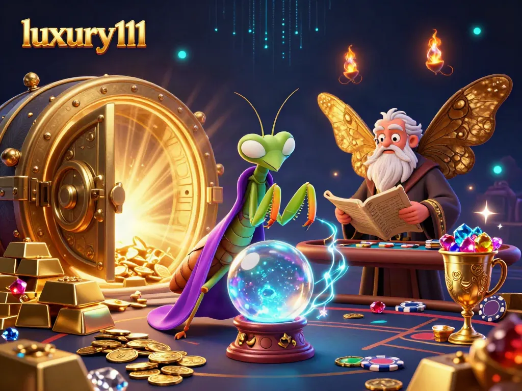 Experience the magic of luxury111 with a vibrant casino scene featuring a fortune teller and treasures.