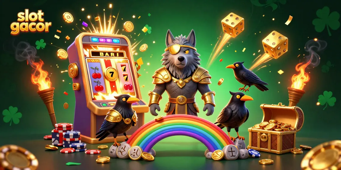 Experience slot gacor action with Odin, ravens, and vibrant casino elements bursting with excitement.