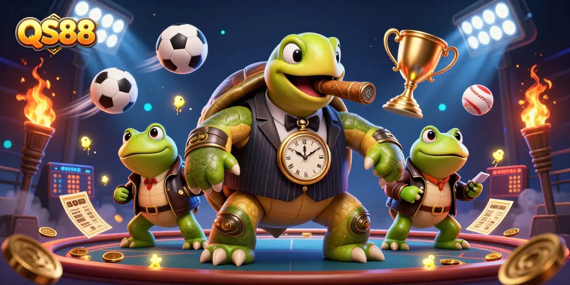Experience the excitement of QS88 with dynamic gaming elements and vibrant characters in this 3D illustration.