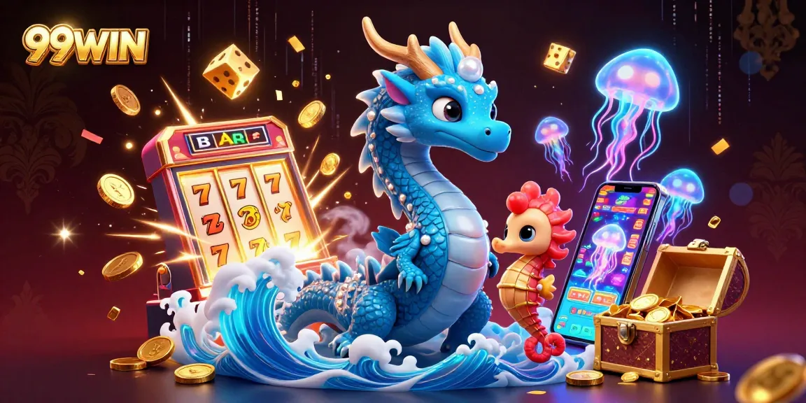 Experience the thrilling world of 99WIN with a vibrant jackpot explosion and enchanting characters.