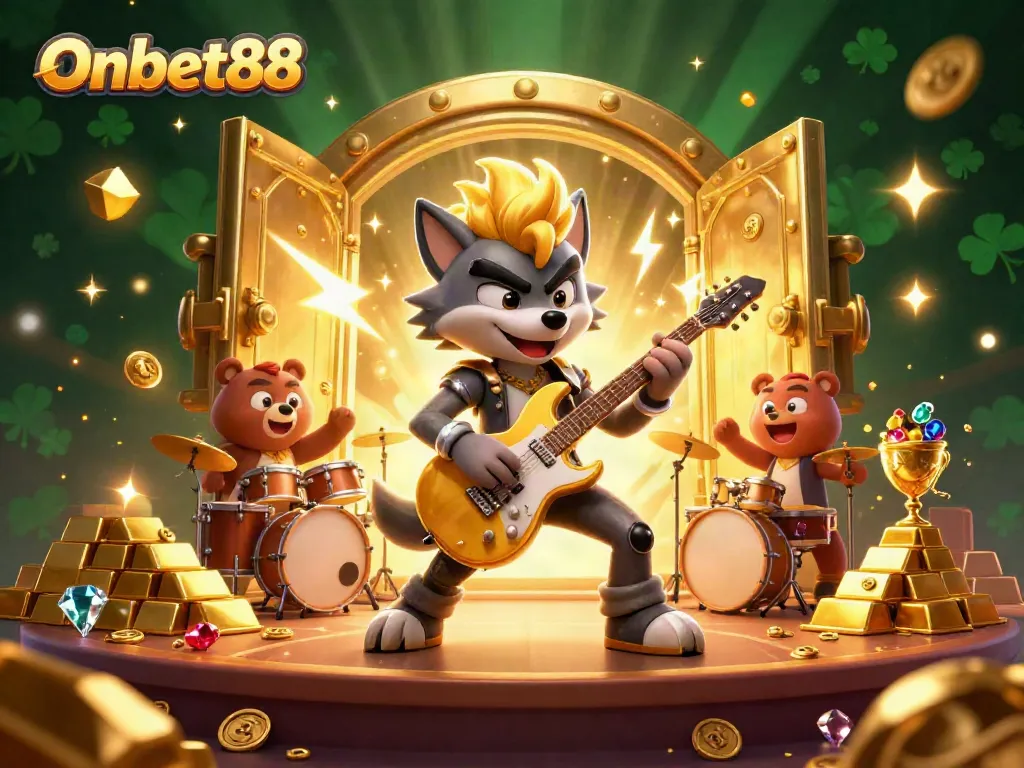 Experience the excitement of Onbet88 with rock star characters and golden casino treasures!