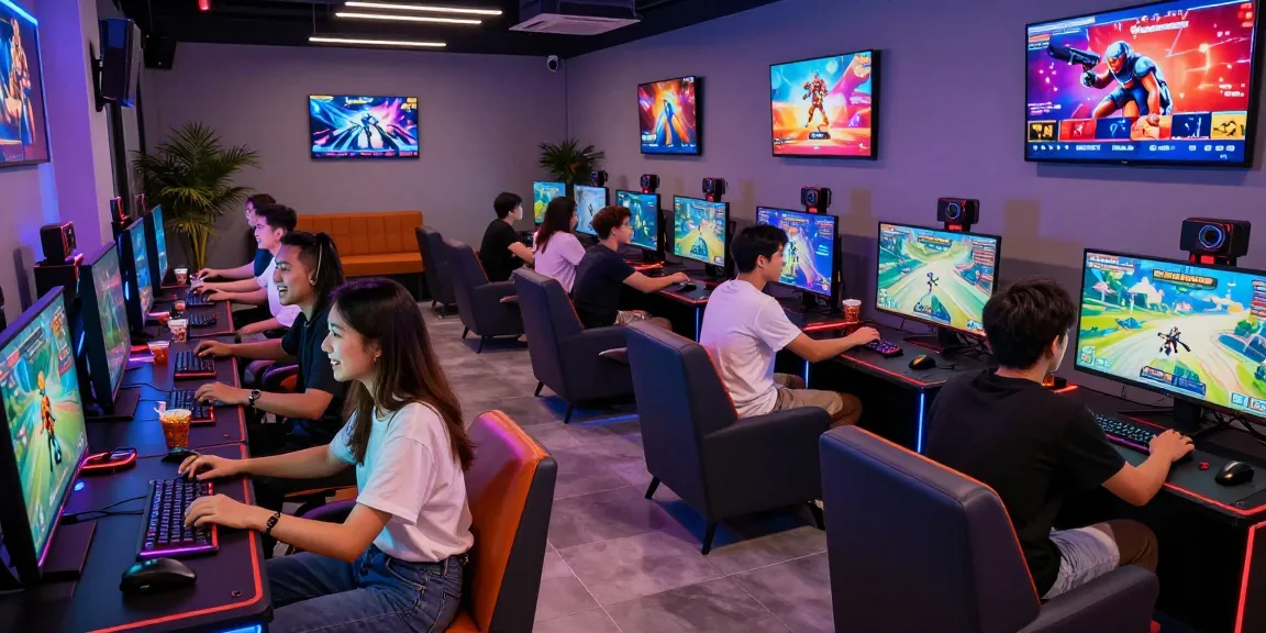 Engaging scene of friends at a modern gaming center using mantra88 login for entertainment.