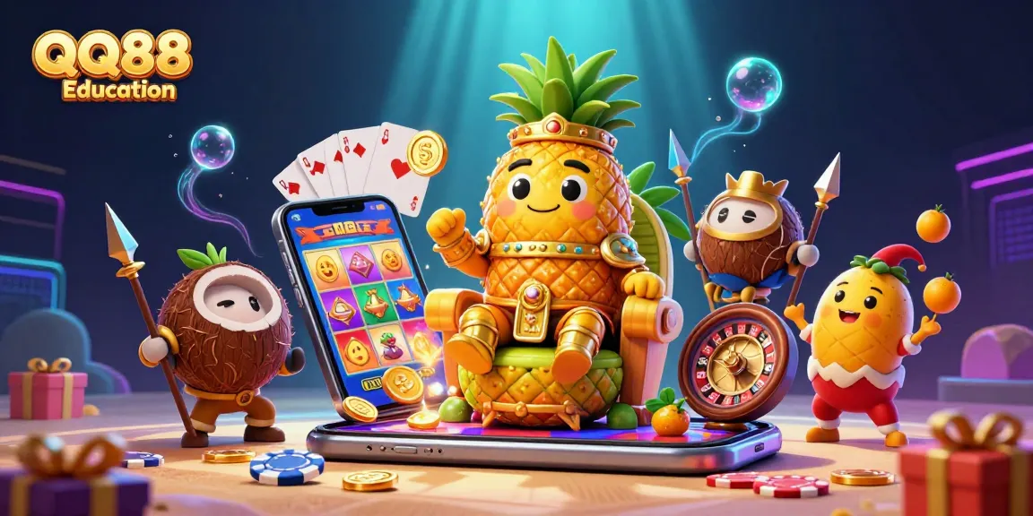 Experience thrilling gameplay at QQ88 Education with an engaging 3D casino scene featuring vibrant characters and fun elements.