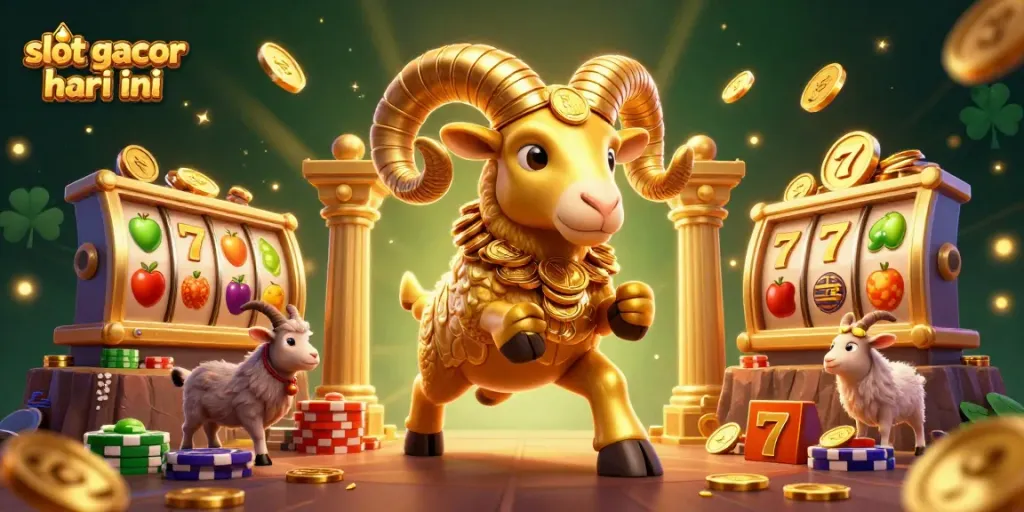 Slot gacor hari ini menampilkan ram emas berlari menuju jackpot dengan elemen kasino yang dinamis.