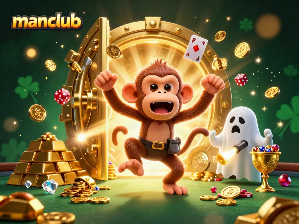 Experience the excitement of manclub with a playful ghost juggler in a vibrant casino scene.