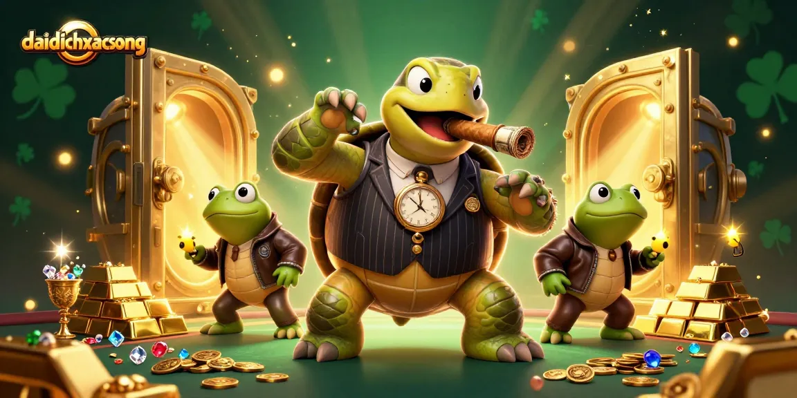 Engage in the daidichxacsong adventure with a massive turtle in mobster attire and bullfrog enforcers amidst rich casino treasures.