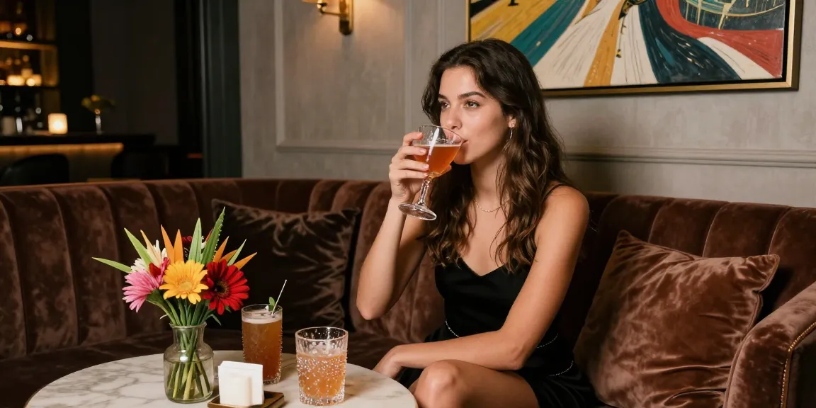 Gái gọi thư giãn trong không gian sang trọng, thưởng thức cocktail dễ chịu.