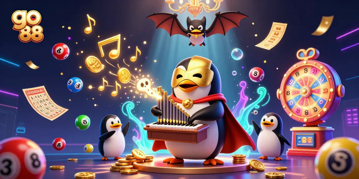 Enjoy exciting gaming moments at go 88 with vibrant lottery balls, golden tickets, and dynamic casino elements.