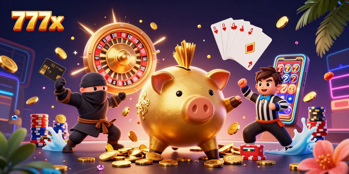 Experience thrilling gameplay with 777x as golden coins cascade from a sumo wrestler, creating excitement.