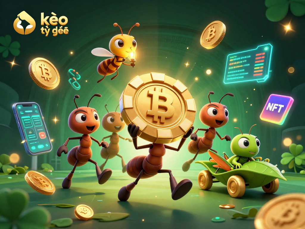 Experience the thrill of kèo trực tuyến with team of ants heisting a giant poker chip in a vibrant 3D scene.