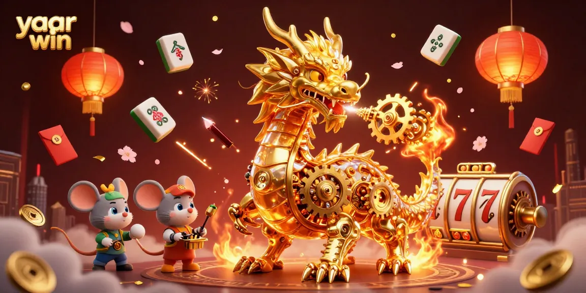 Experience yaar win with a vibrant 3D illustration of a golden dragon in an exhilarating casino scene.
