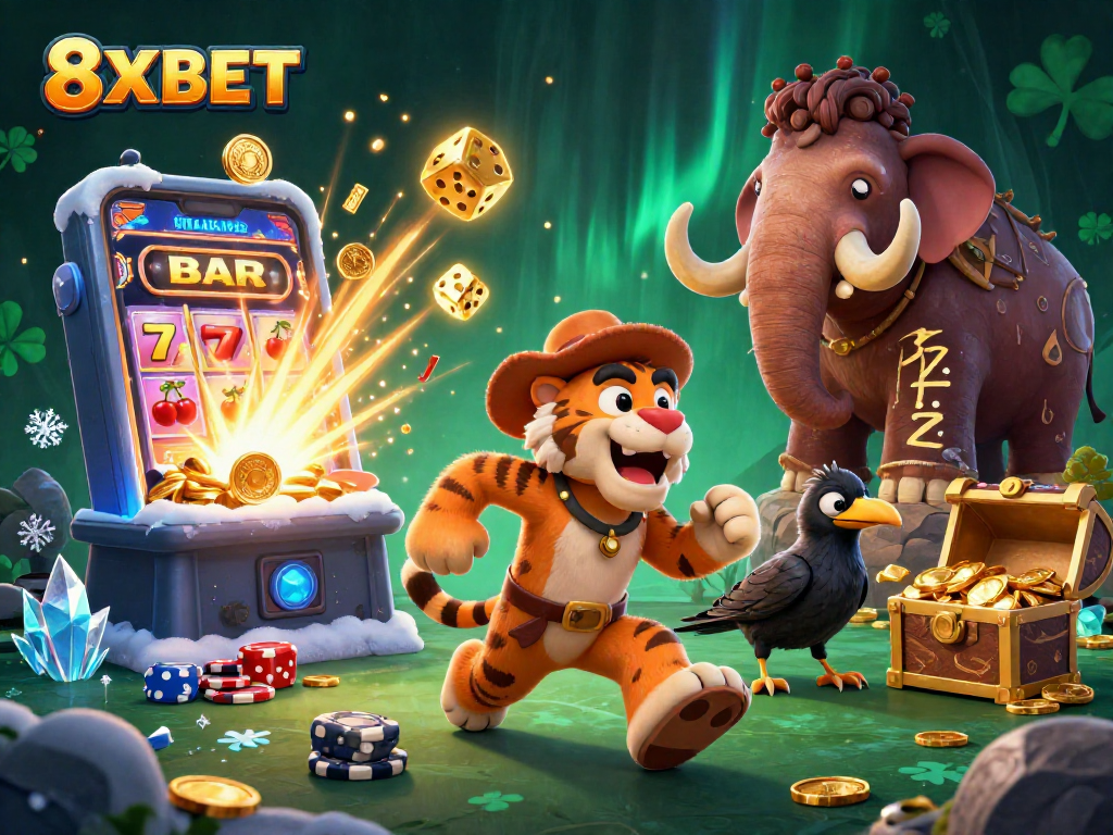 Experience 8XBET's thrilling prehistoric casino adventure with vibrant characters and exciting games!